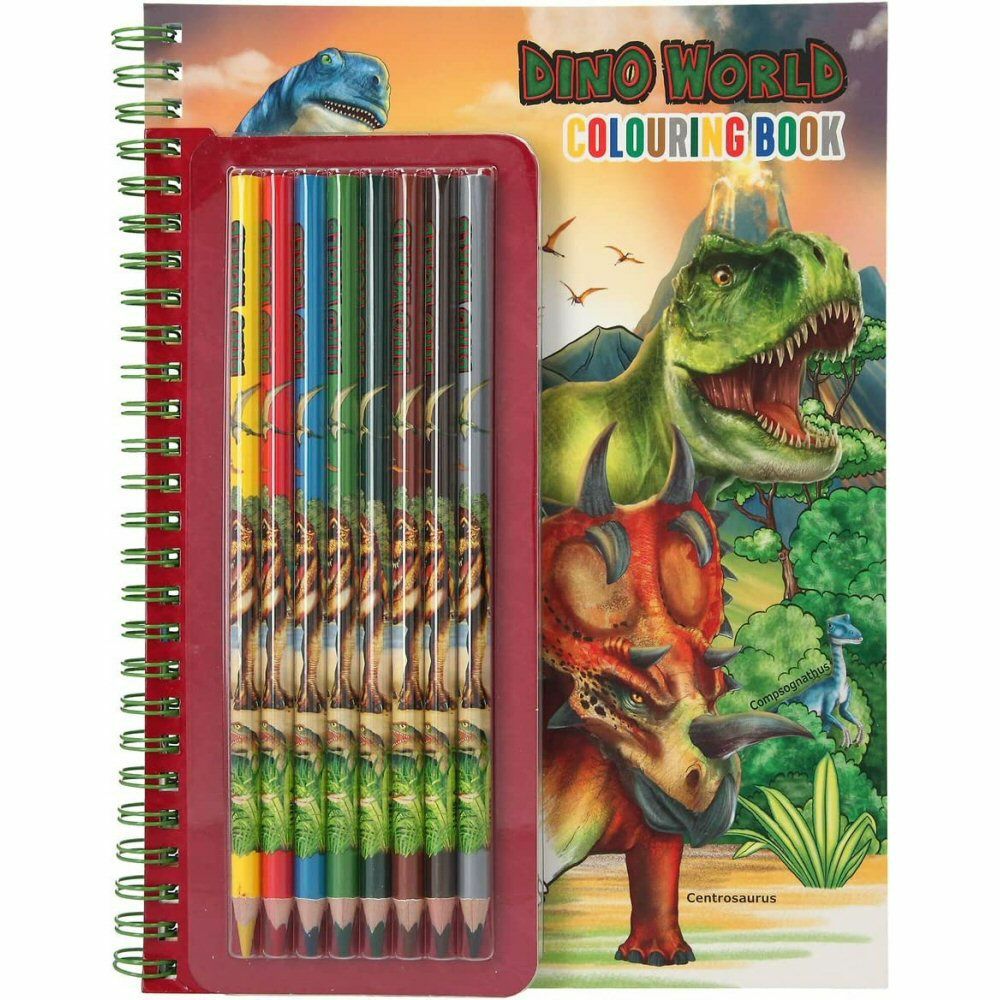 Dino World Colouring Book with Coloured Pencils