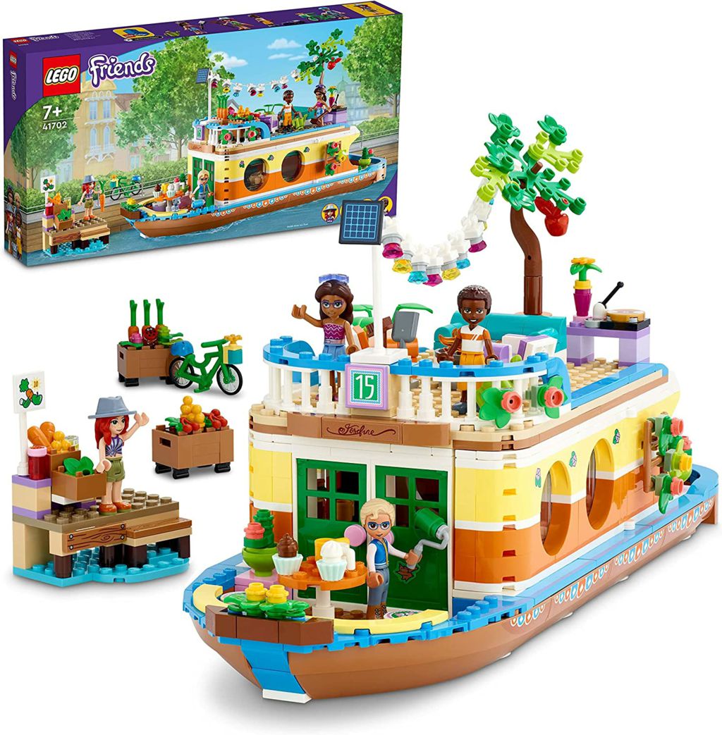 LEGO 41702 Friends Canal Houseboat, Toy Boat with Garden, Mini-Dolls and Animal Figure