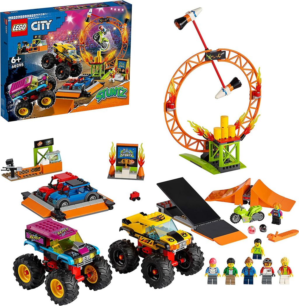 LEGO 60295 City Stuntz Stunt Show Arena Set with 2 Monster Trucks, Toy Cars, Flywheel-Powered Motorbike and 7 Minifigures