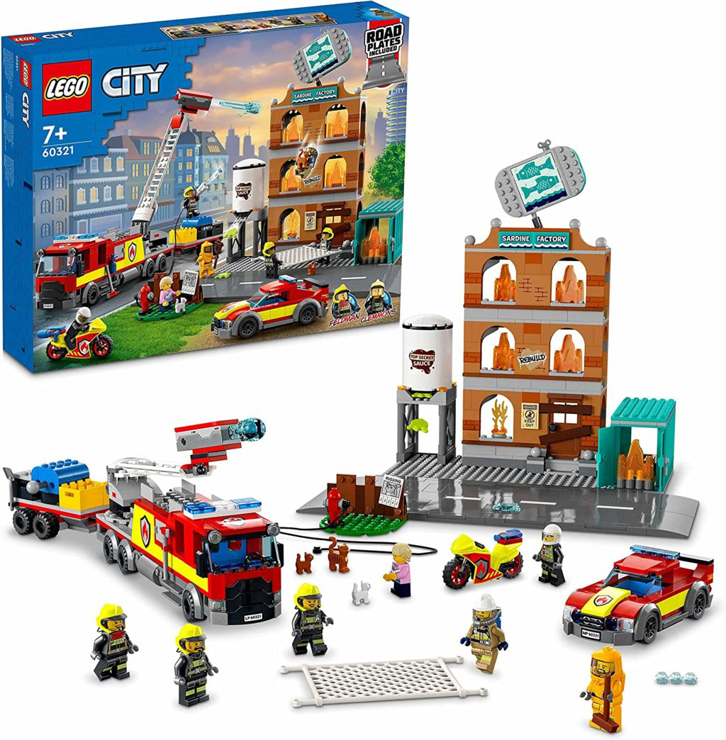 LEGO 60321 City Fire Brigade Set, Building with Fold-Back Flames, Truck Toy and Firefighter Minifigures